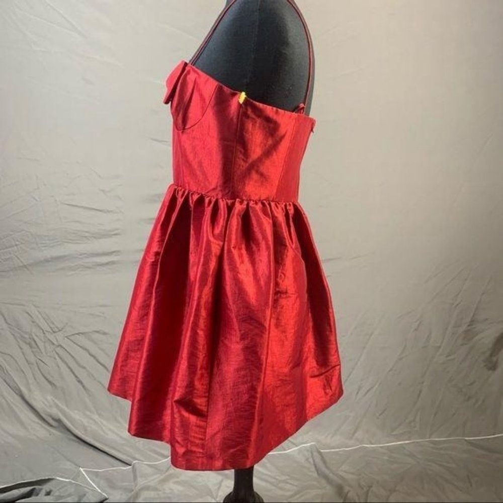 CeCe By Cynthia Steffe NEW Red Satin Pleated Full Bow Fit Flare A Line Dress - Picture 6 of 9